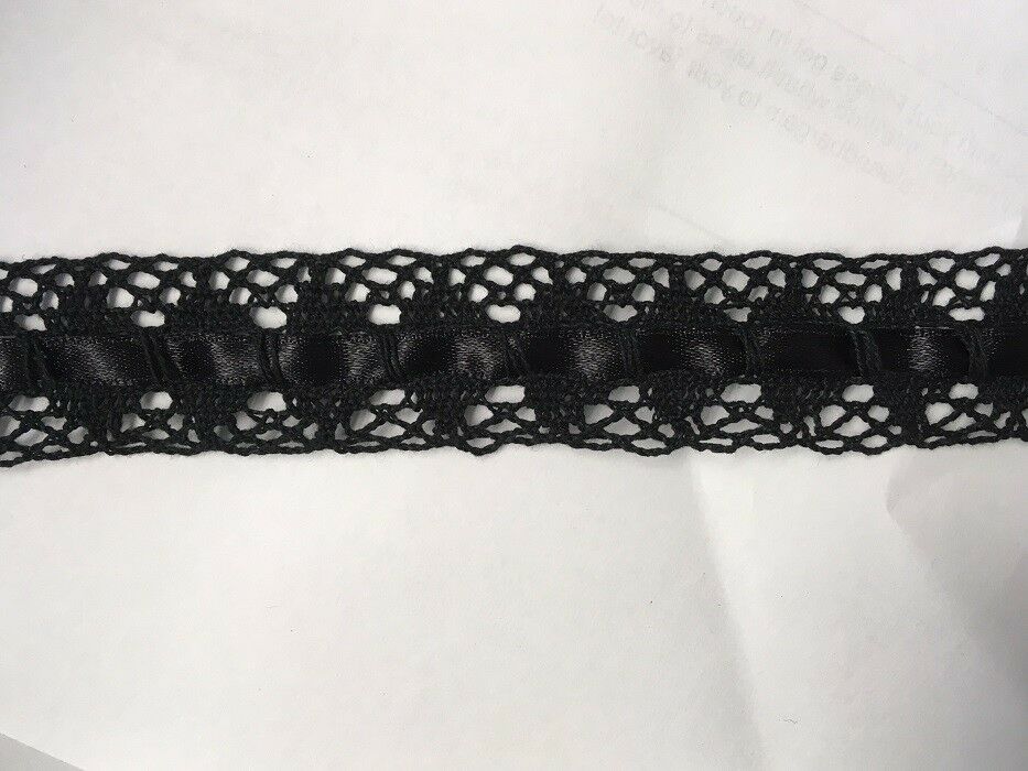 2 yards of black crochet clunny with an insert of black ribbon lace tr –  SaleandBargain
