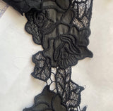 Embroidered  Black Faux Leather Mesh Lace Floral Unique Trim 3.5” Per Yard