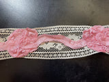 Vintage per Yard Ivory Lace Embroided Pink Satin Ribbon Trim 2”