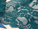 Per Yard Green Teal  Non Stretch Poly Floral Lace Trim double Scalloped 5”