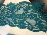 Per Yard Green Teal  Non Stretch Poly Floral Lace Trim double Scalloped 5”
