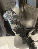 Embroidered  Black Faux Leather Mesh Lace Floral Unique Trim 3.5” Per Yard