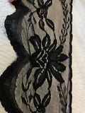 Per Yard Black  Non Stretch Poly Floral Lace Trim double Scalloped 4.5”