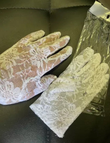 White  Kids Communion Wedding Flower Girls Party stretch Lace Gloves