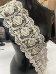 Vintage Embroidered Rose Flower Double Scalloped Lace Tulle Trim 5.5” Per Yard