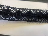 Vintage 4 Yards Black Crochet Insert  Lace Trim 1  1/4”