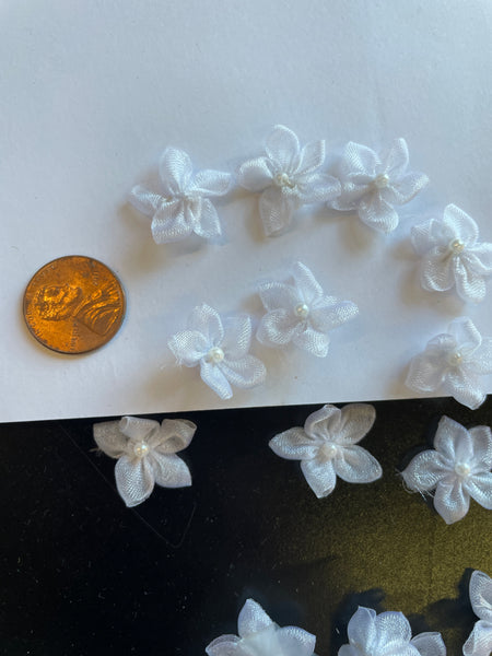 200 white organza daisy flower pearl bead applique 3/4" bridal doll US SHIPPER