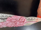 Vintage per Yard Ivory Lace Embroided Pink Satin Ribbon Trim 2”