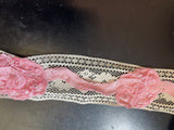 Vintage per Yard Ivory Lace Embroided Pink Satin Ribbon Trim 2”
