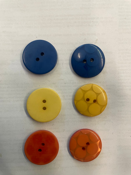 12 Button Acrylic 2 Hole Yellow Royal / Orange Buttons 22 MM