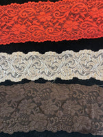 Red / Champagne / Brown Stretch lace double scalloped trim