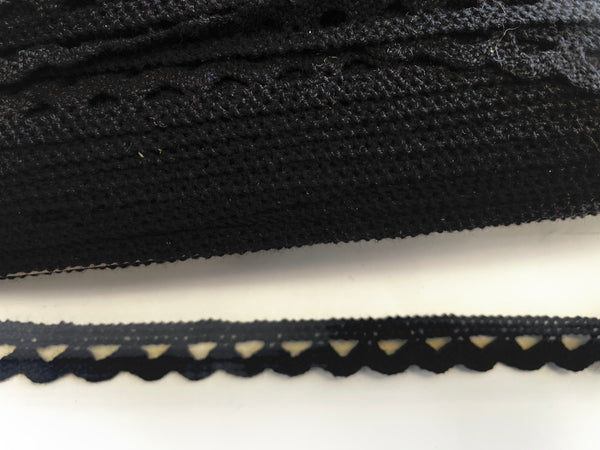 10 yards black cotton rick rack crochet clunny lace trim 1/2" W