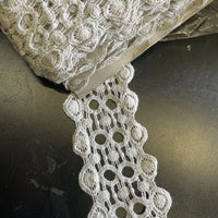 2 yards cotton Venice Venise  lace gray or black double scalloped 3”