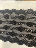 1 yard black stripe embossed scalloped stretch lace trim 6”