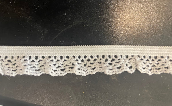 5 yards white elastic ruffled crochet edge lace trim 5/8”