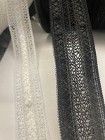 4 Y white 1" / Black 1 3/8" insert crochet SATIN RIBBON INSERT DELICAT LACE trim