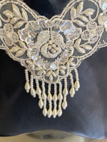 Ivory  bridal beaded organza beaded pearl fringe