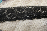 Per yard  black cotton crochet scalloped lace trim 1.5”w