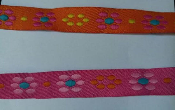 per  4 yards Jacquard ribbon fuchsia pink or orange daisy flower ribbon 1/2"