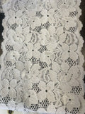 White embossed / Steel blue / white floral stretch floral scalloped lace wide 6" trim