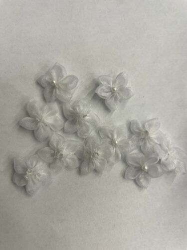 200 white organza daisy flower pearl bead applique 3/4" bridal doll US SHIPPER